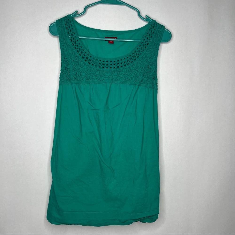 Merona L Green Sleeveless Tank Floral‎ Knit Pattern Cotton Top Maternity?
